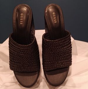 Pre-owned Guess Womens Yenisa Woven Slip On Casual Mule Sandals Shoes